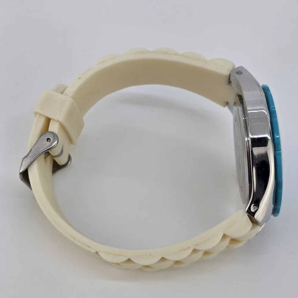Unisex Analog Watch 40MM White Dial Cream Plastic Bands New Battery‎